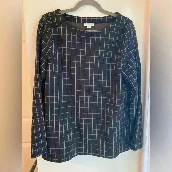 NWT J. Jill Ponte Knit Button Sleeve Top Blouse Black Camel Size Medium - Picture 3 of 10